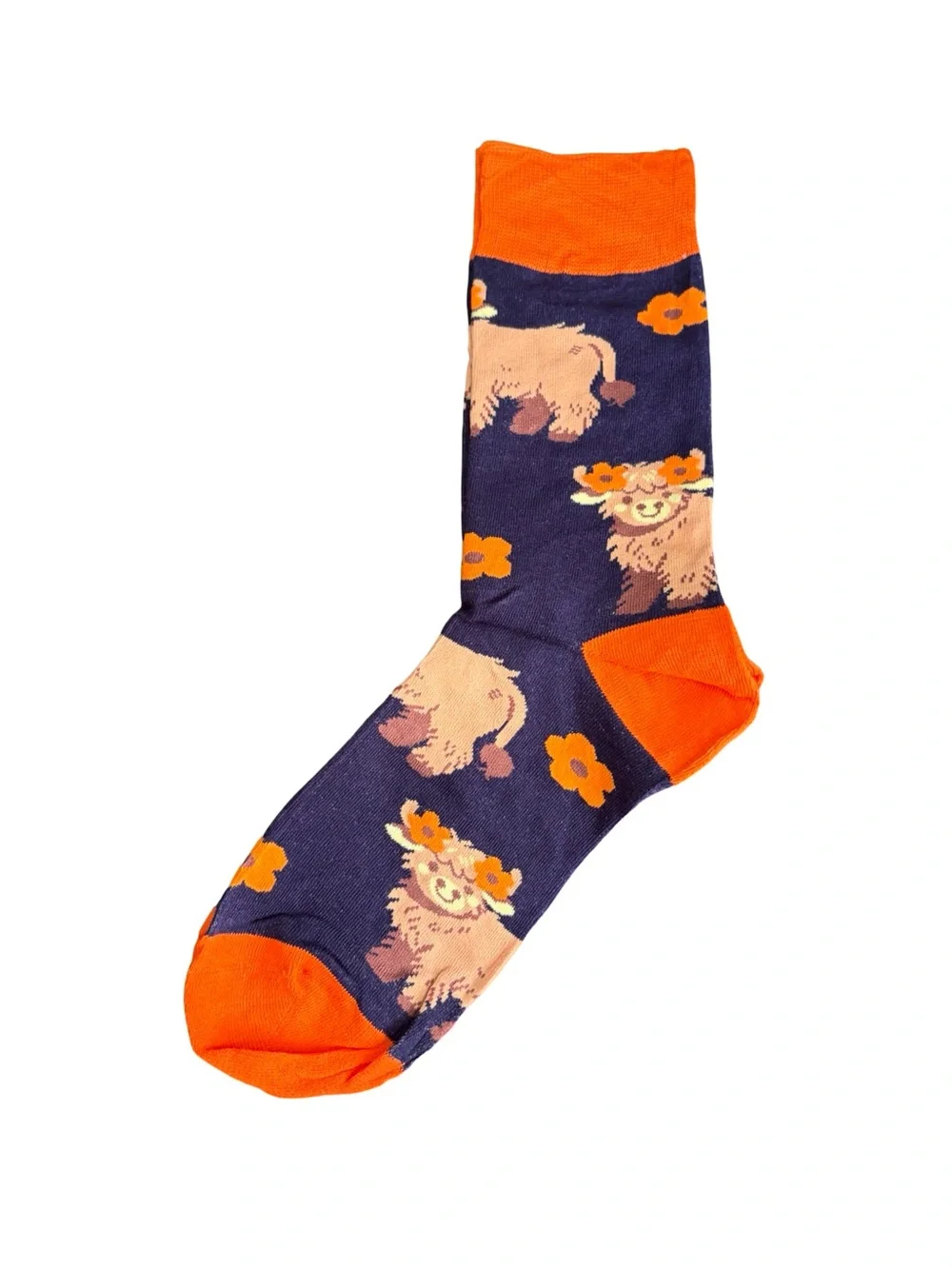 Highland Cow Novelty Crew Socks Purple Orange